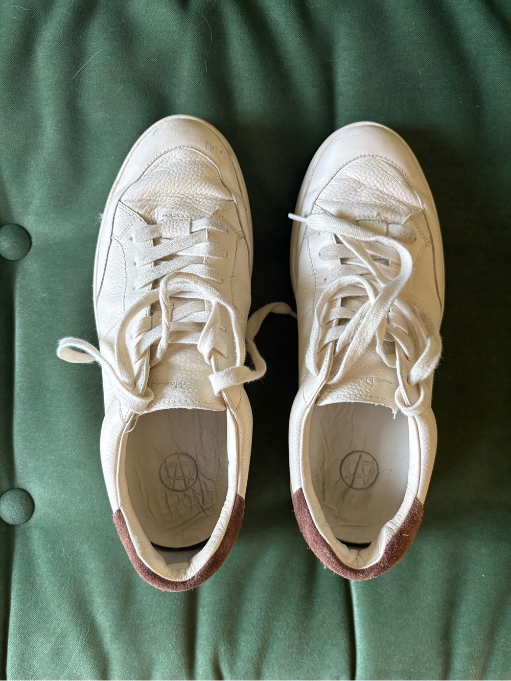 White Leather Sneakers with Brown Heel Accent Massimo Dutti Sz 41 us 10-10.5
